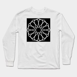 White Islamic Geometric Pattern Stars on Black Background Long Sleeve T-Shirt